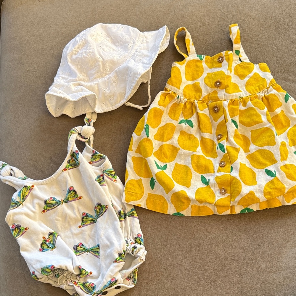 Hanna Andersson Yellow Lemon Print Dress lovedbaby White Romper Set
